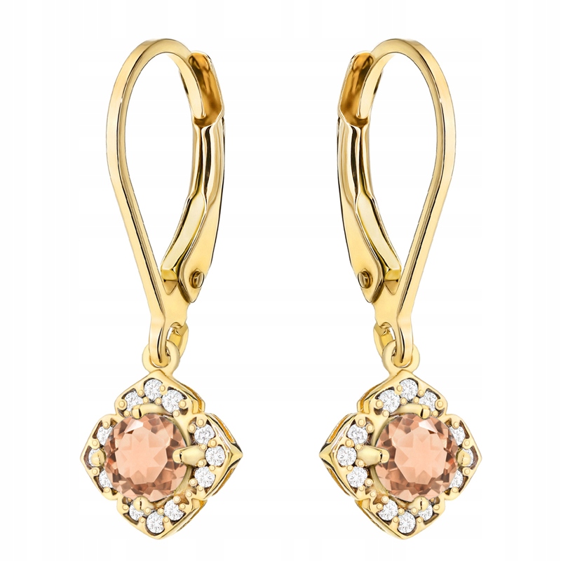 Złote Kolczyki Damskie Wiszące pr. 585 Brylanty i Morganity 0,60ct 14k