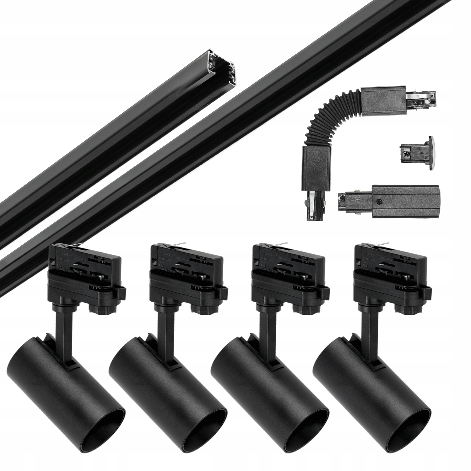 3-fázové osvetlenie na koľajnici 2 m 1 m spojka F 4 lampy napájanie krytka