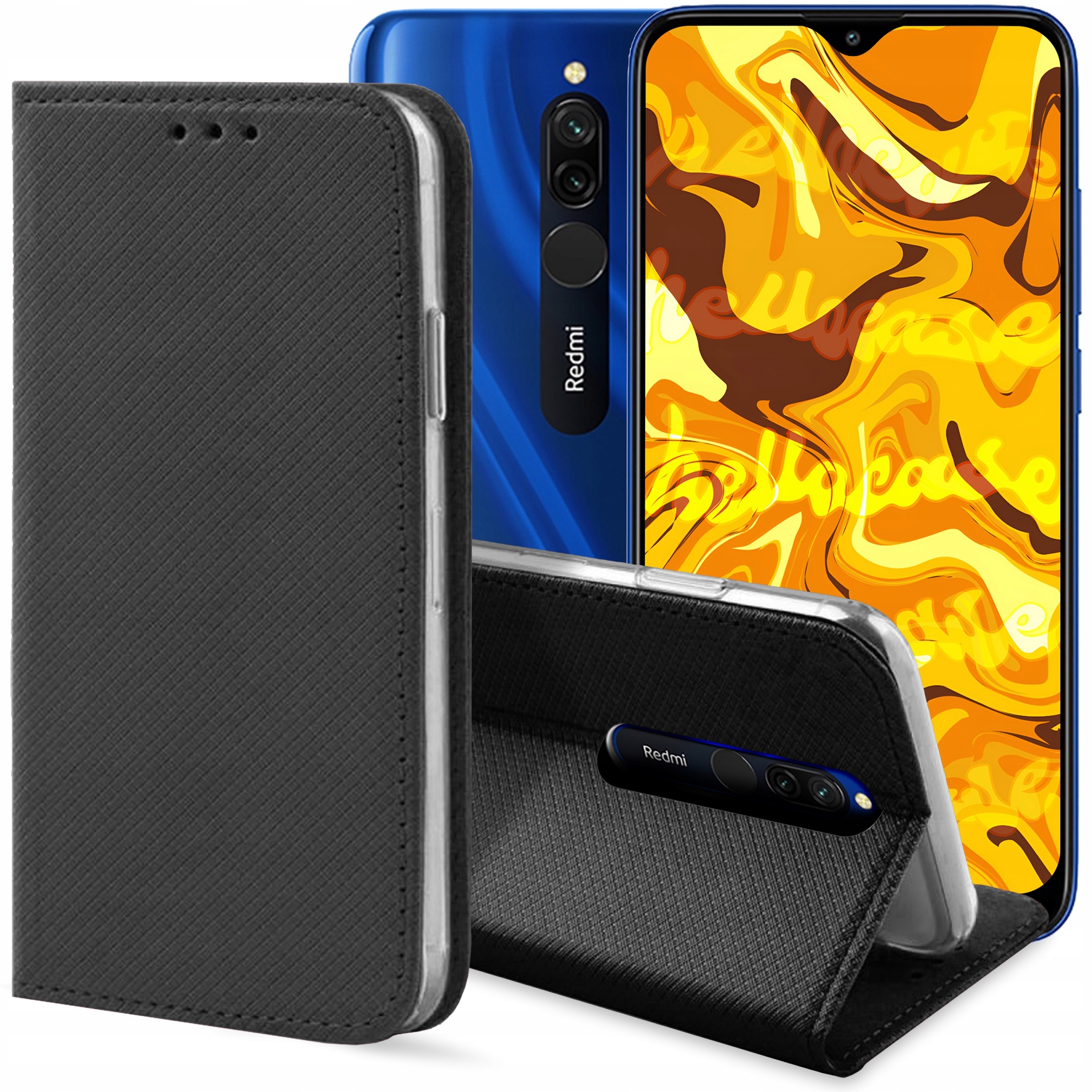 Flip Tok Xiaomi Redmi 8 Készülékhez Fekete Zárható Mágneses Tok