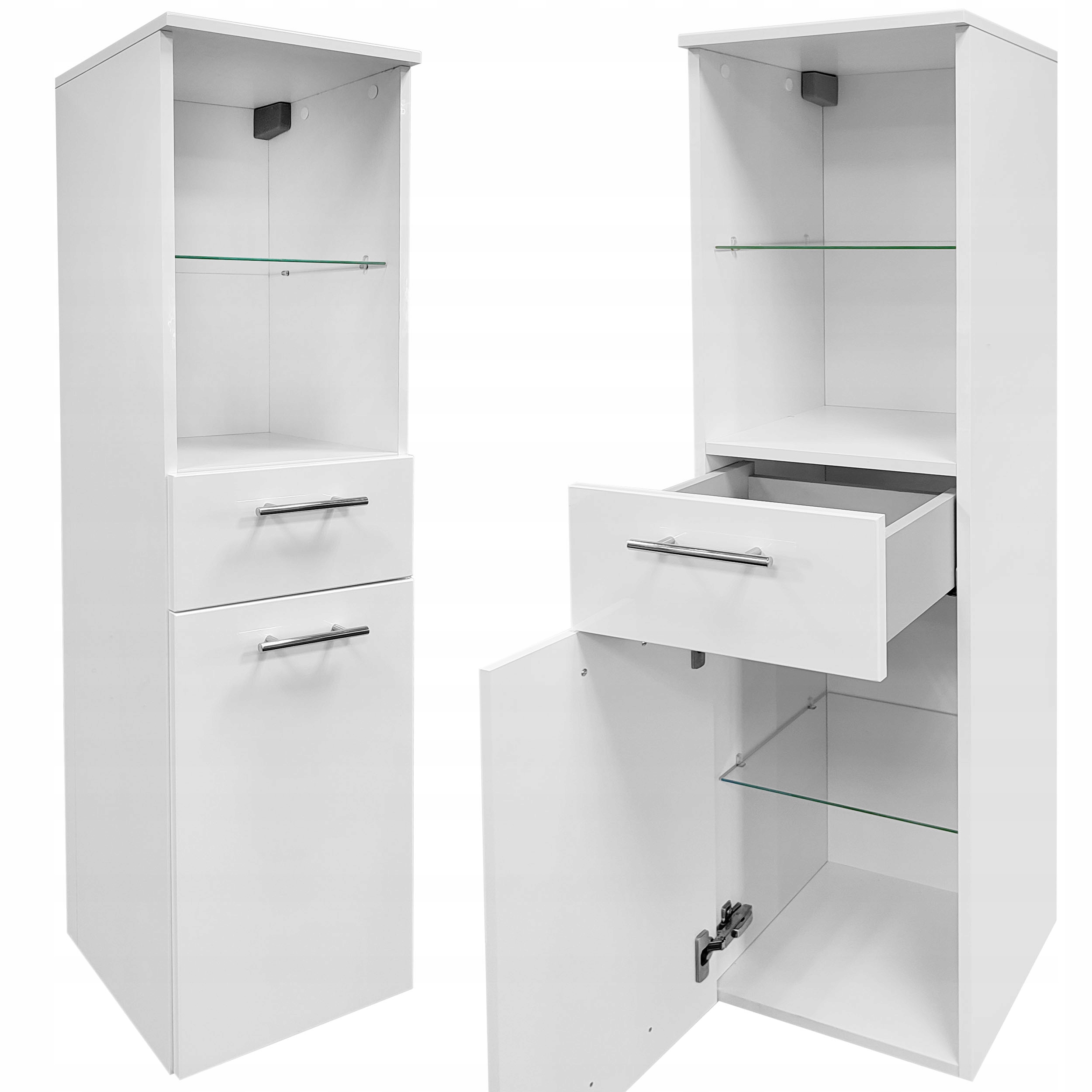 SŁUPEK ŁAZIENKOWY WISZĄCY SZAFKA BIAŁA POŁYSK REGAŁ Z PÓŁKAMI 35 cm