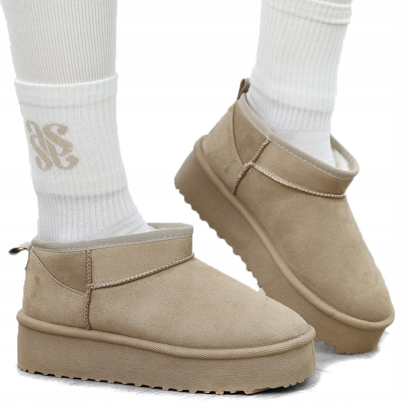 Beżowe śniegowce damskie mukluki platforma niskie mini 3501 r.38