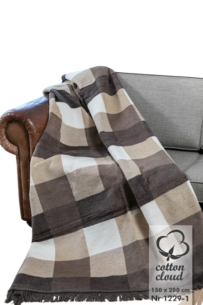 Deka bavlněno-akrylová 150x200 béžová hnědá kostkovaná vzor 1229-1