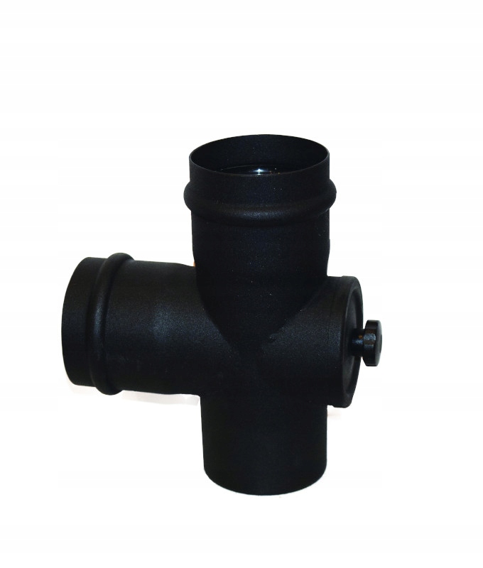 T-rozdělovač černý fi 80 mm ocel pelet kamna revize