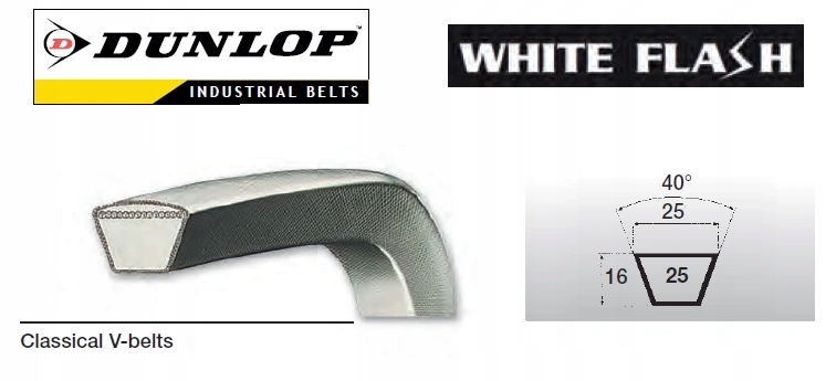 Klínový řemen CD 25 x 6000 Li, 6060 Lw, Dunlop White Flash