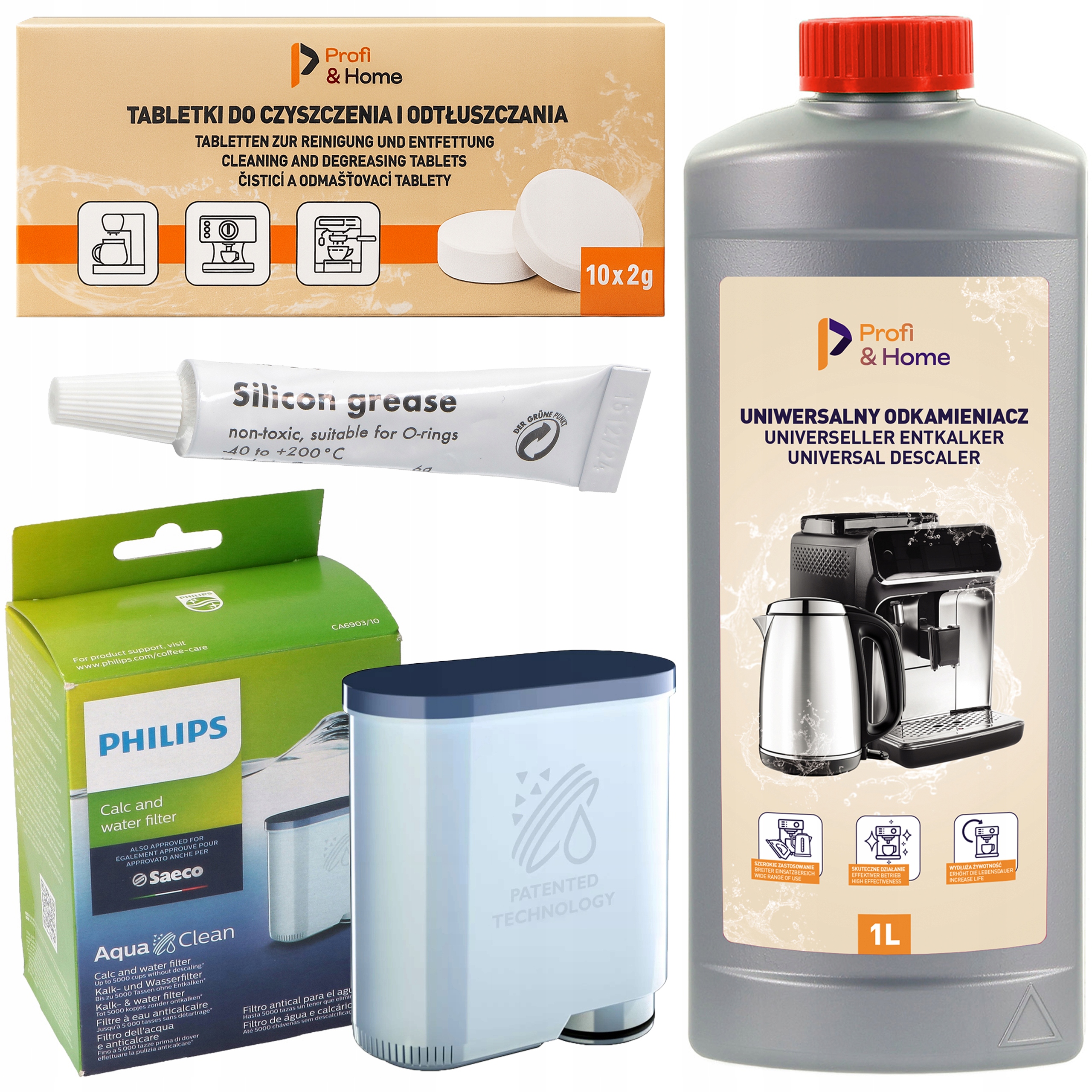 Zestaw do ekspresu Saeco Philips Latte Go Odkamieniacz Tabletki Filtr Smar