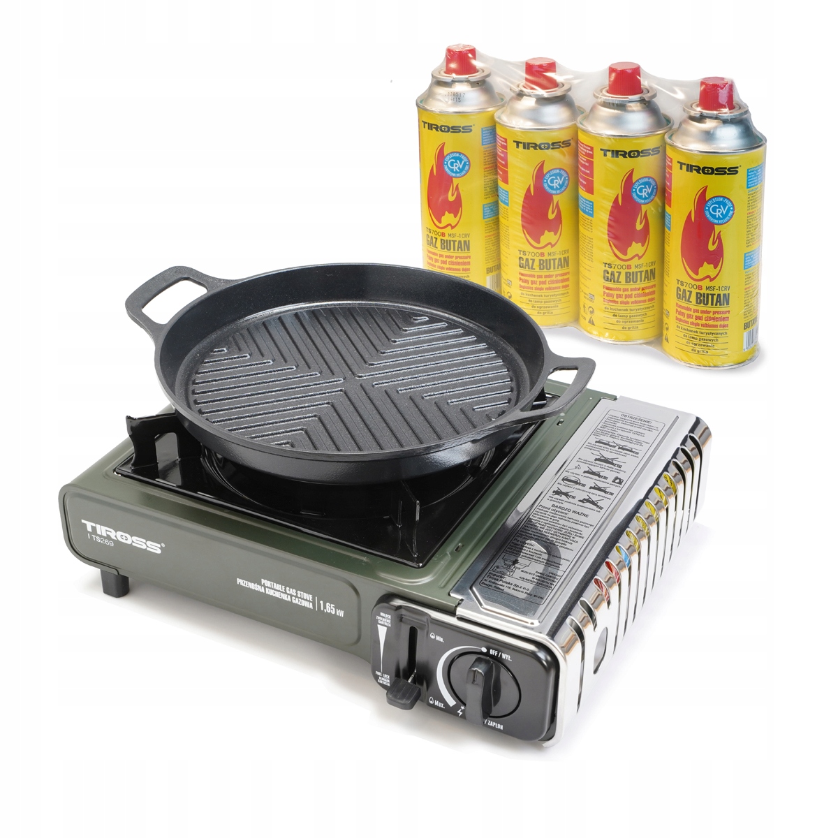 Zestaw grillowy Tiross – kuchenka TS269 patelnia grillowa 4 kartusze