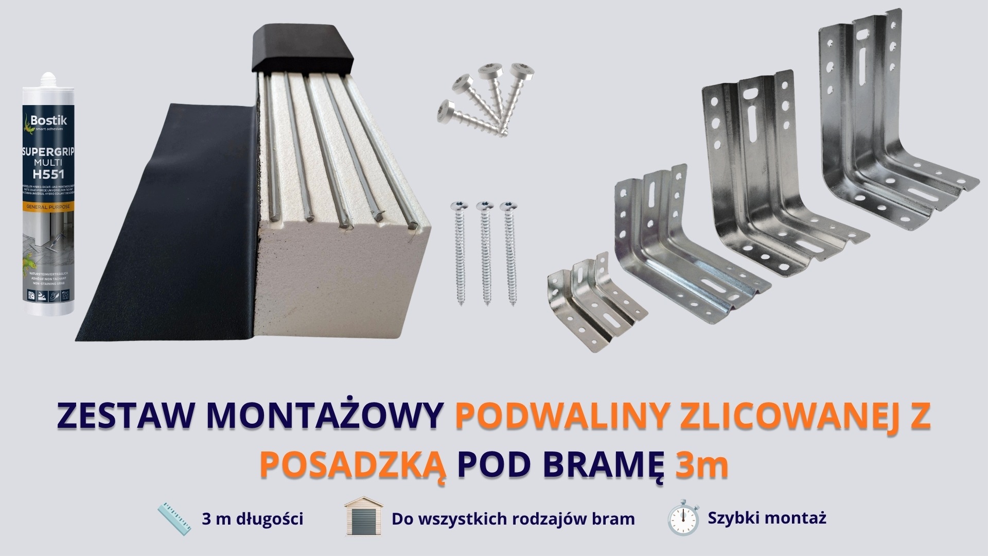 Podwalina Pod Bramę Garażową Klinaryt H.22 Zlicowany Ciepły Próg z Epdm 3mb