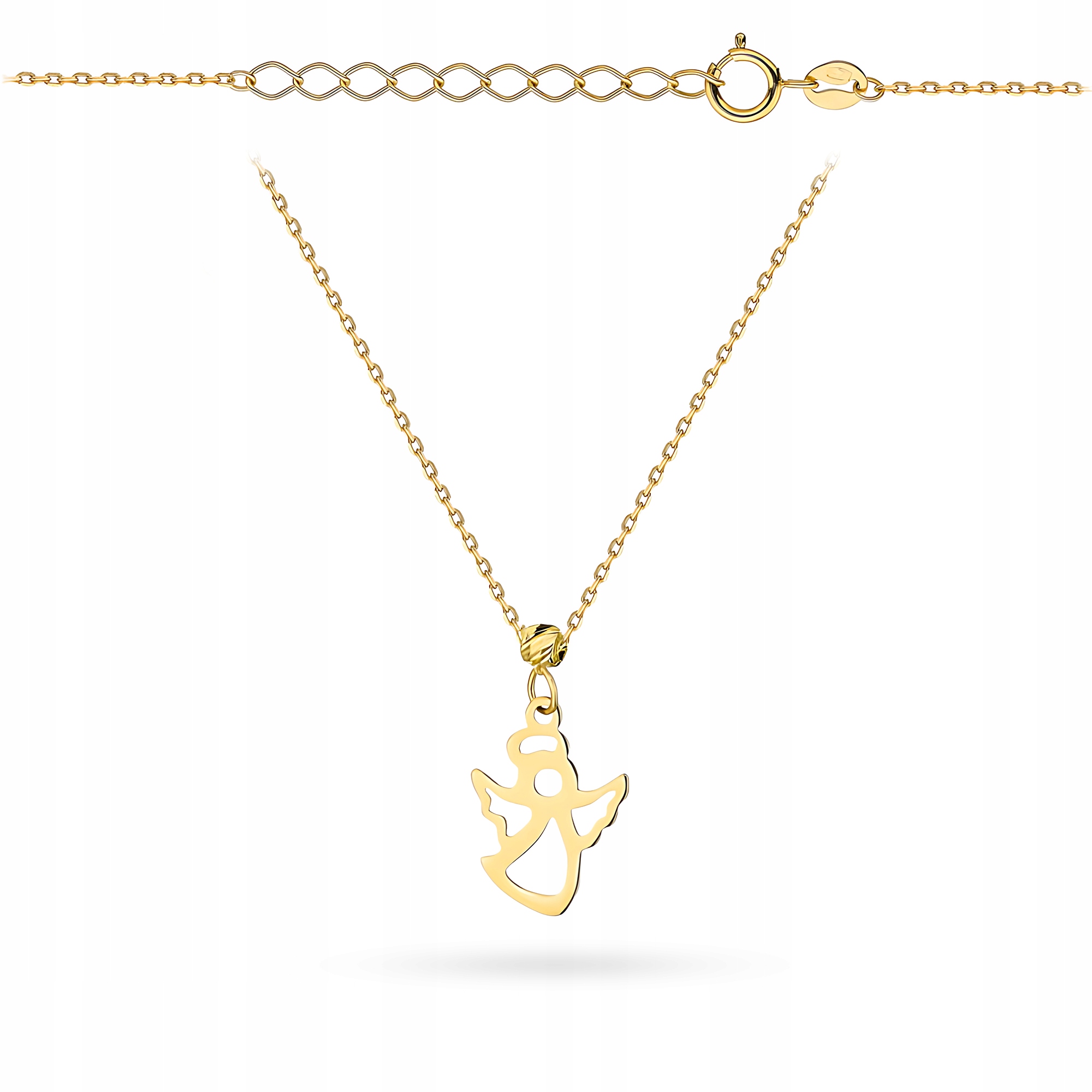Zlatý Náhrdelník Řetízek Dámský pr. 585 Anděl Diamantová kulička 14k