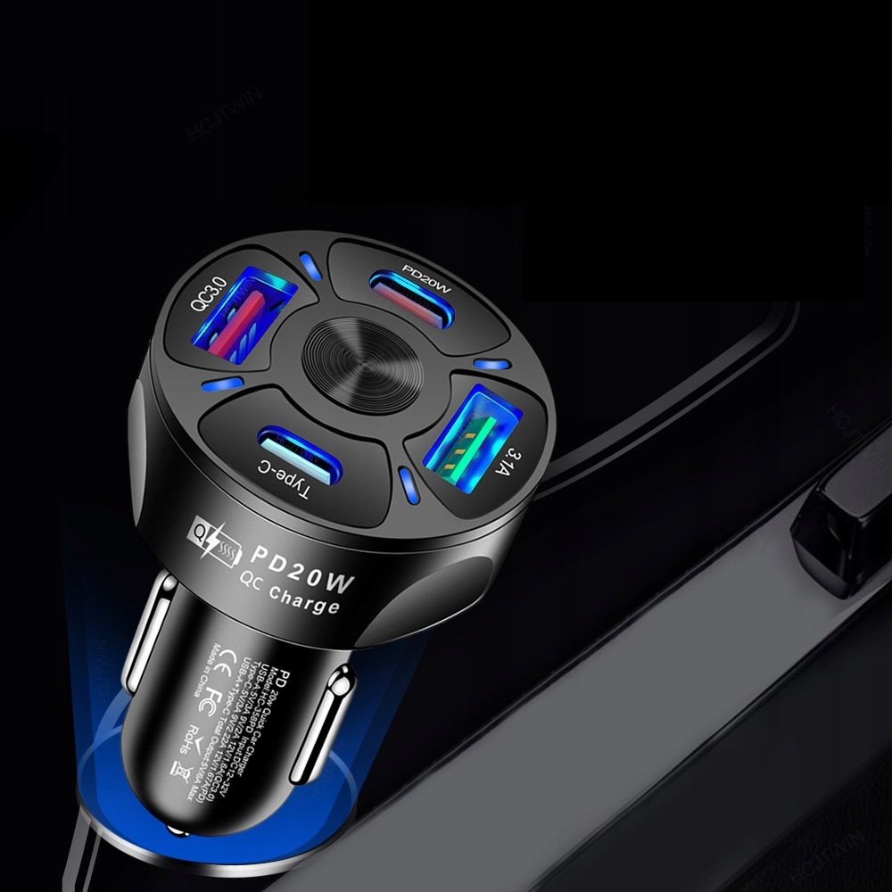 SZYBKA ŁADOWARKA SAMOCHODOWA 4xUSB QC PD + KABEL Kod producenta ŁADOWARKA SAMOCHODOWA DO TELEFONU