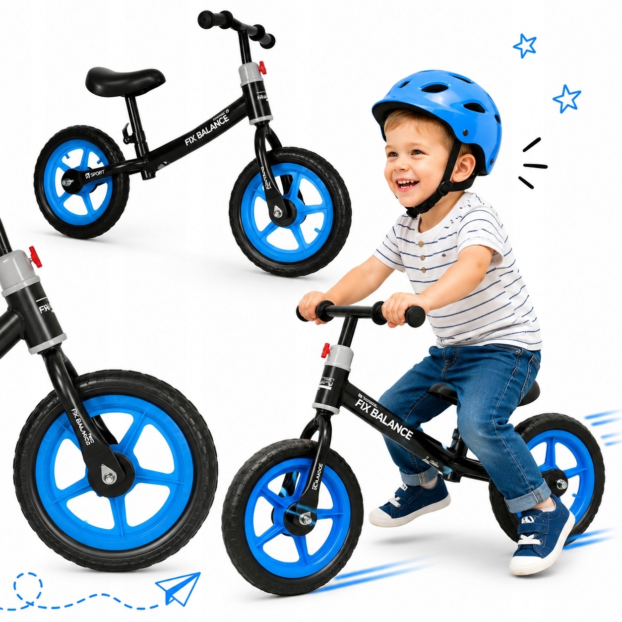 Rowerek biegowy Trike Fix Balance czarno-niebieski lekki 80-108 cm