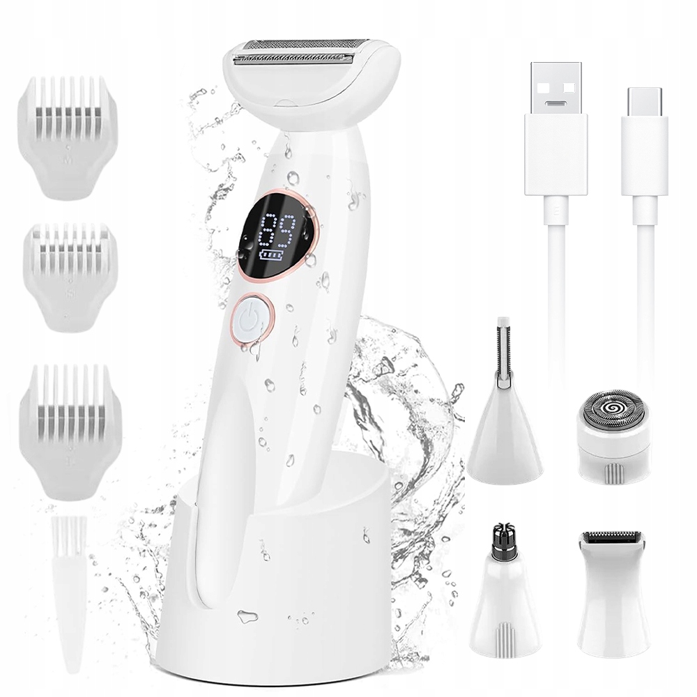 Elektrický Holicí Strojek 5V1 Depilátor S Digitálním LCD Zastřihovačem Bikin Bílý