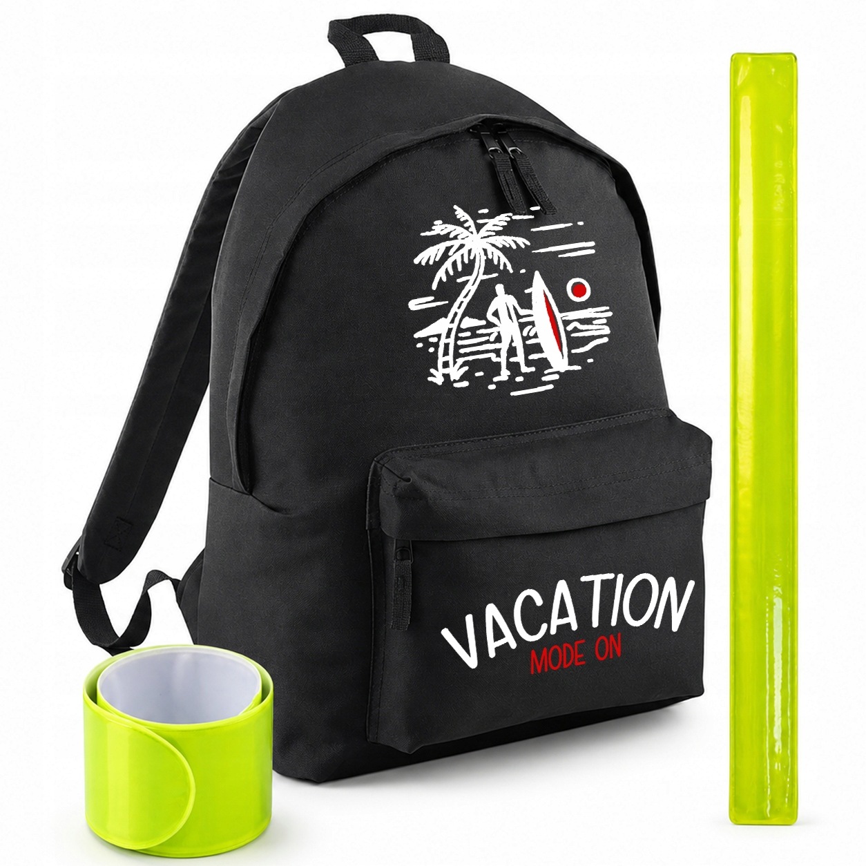Plecak Czarny 20L Duży Pojemny Vacation Mode On Opaska Odblaskowa