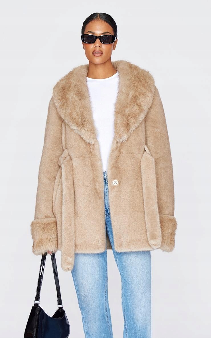 BEŻOWY WIĄZANY PŁASZCZ PRETTYLITTLETHING M