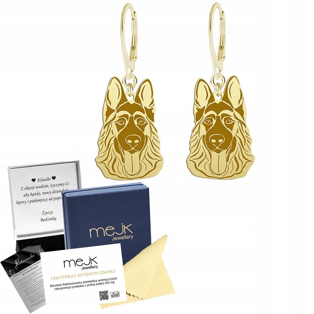 Náušnice Zlatý německý ovčák 925 Dárek Šperky Gravírování Bonus