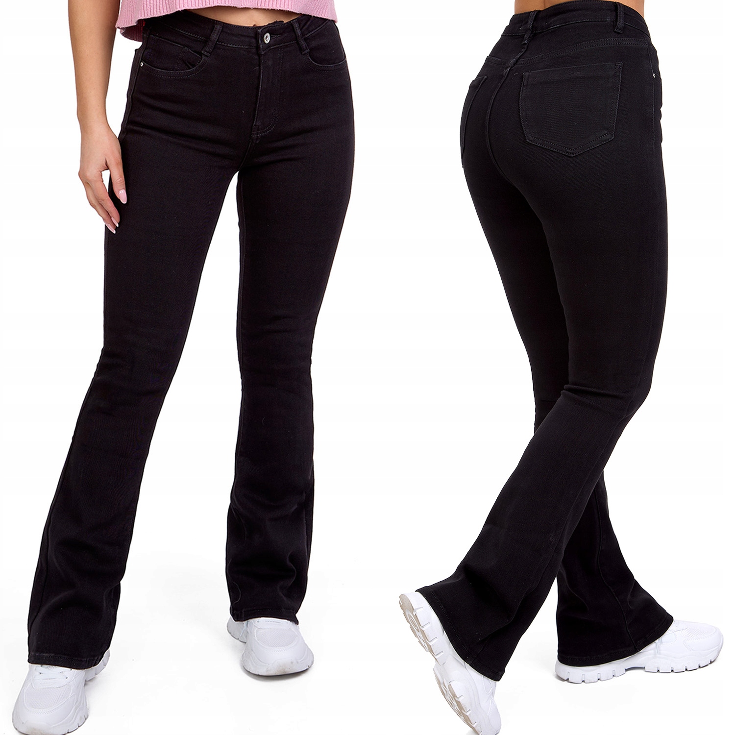 314_ Spodnie damskie dzwony Flare jeans Czarne szeroka nogawka _M/38