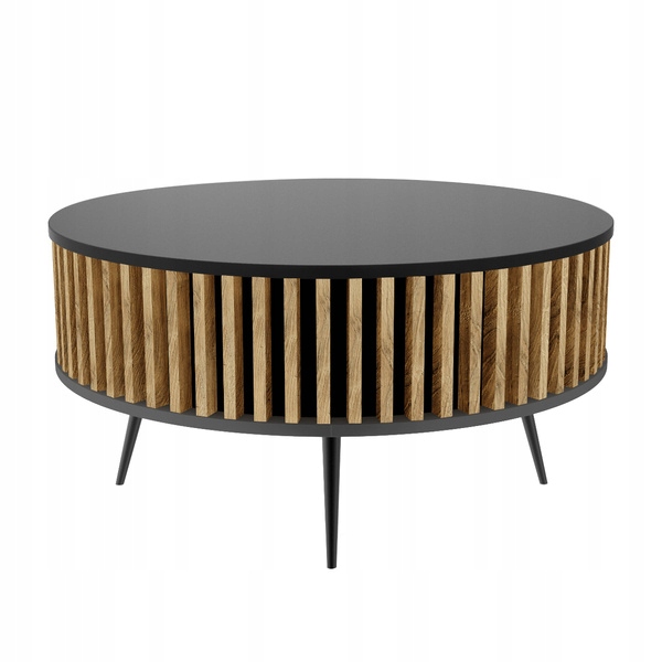 

Stolik Kawowy Okrągły Czerń/lamele Dąb Lancelot