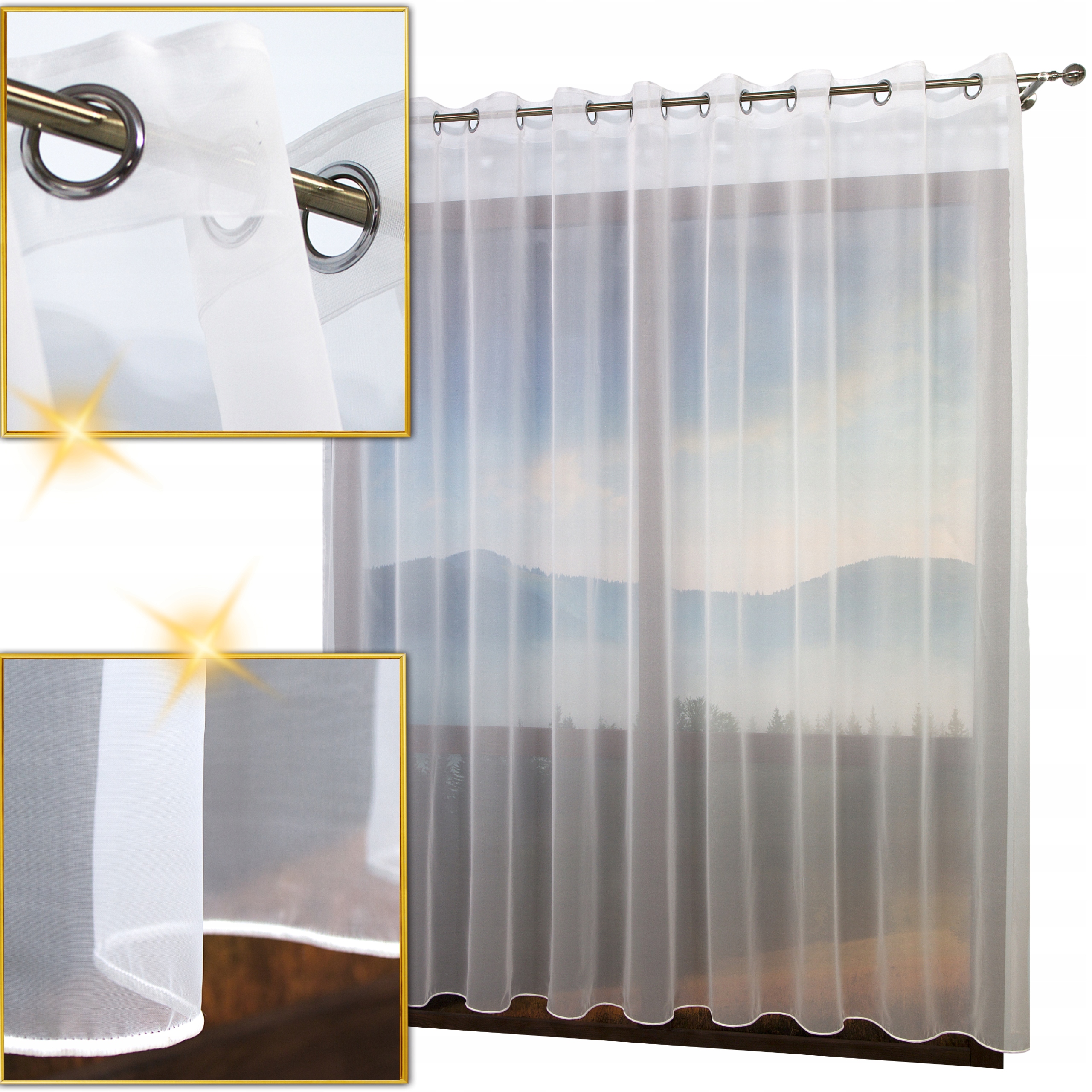 Hotová Záclona Bílá Voál Na Průchodkách S Olovnicí Do Obývacího Pokoje 400 cm x 225 cm