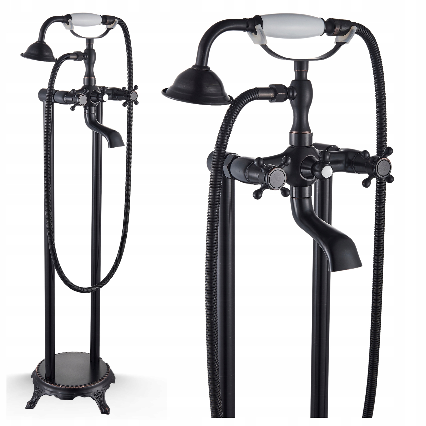 Voľne stojaca kúpeľňová vaňová batéria so sprchovacím setom čierna matná Retro