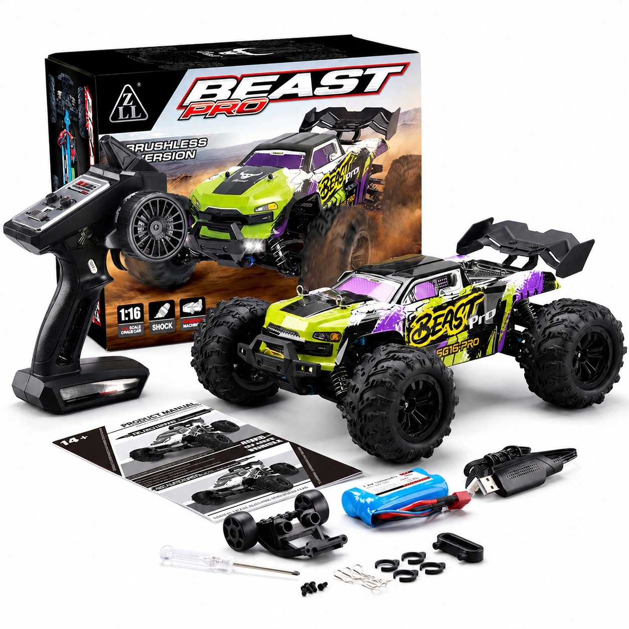 Samochód Rc 4x4 SG116MAX Zdalnie Sterowany Szybkie Mocne Auto 1:16 80 Kmh