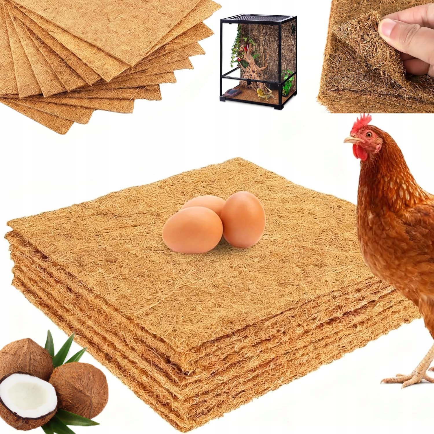 Levně Kokosová Podložka Substrát 10 Ks Do Kurníku Klece Pro Králíka Křečka 30X30 CM