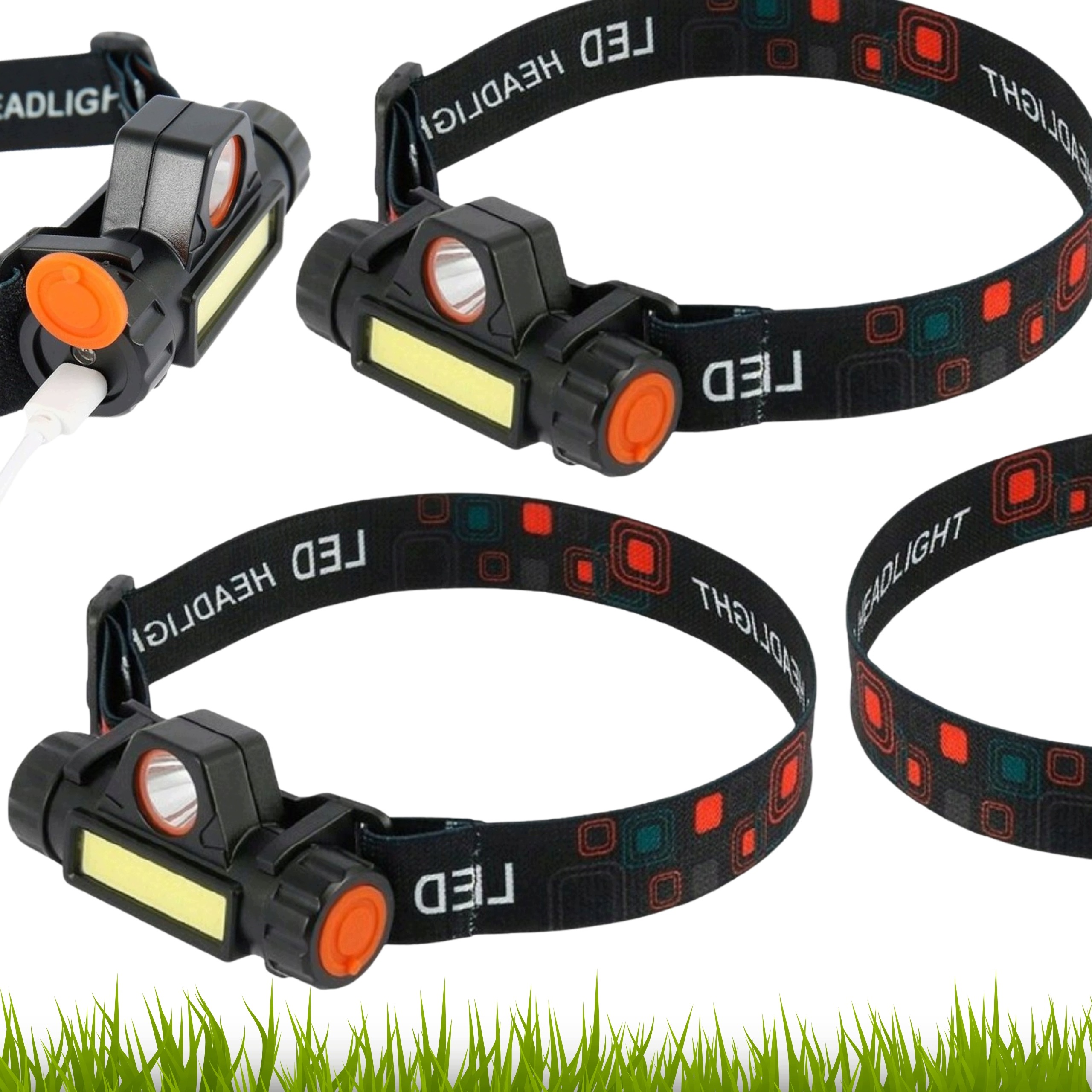2x Latarka Lampka Czołowa Czołówka Tryby Led Akumulatorowa Na Czoło Usb 4w1
