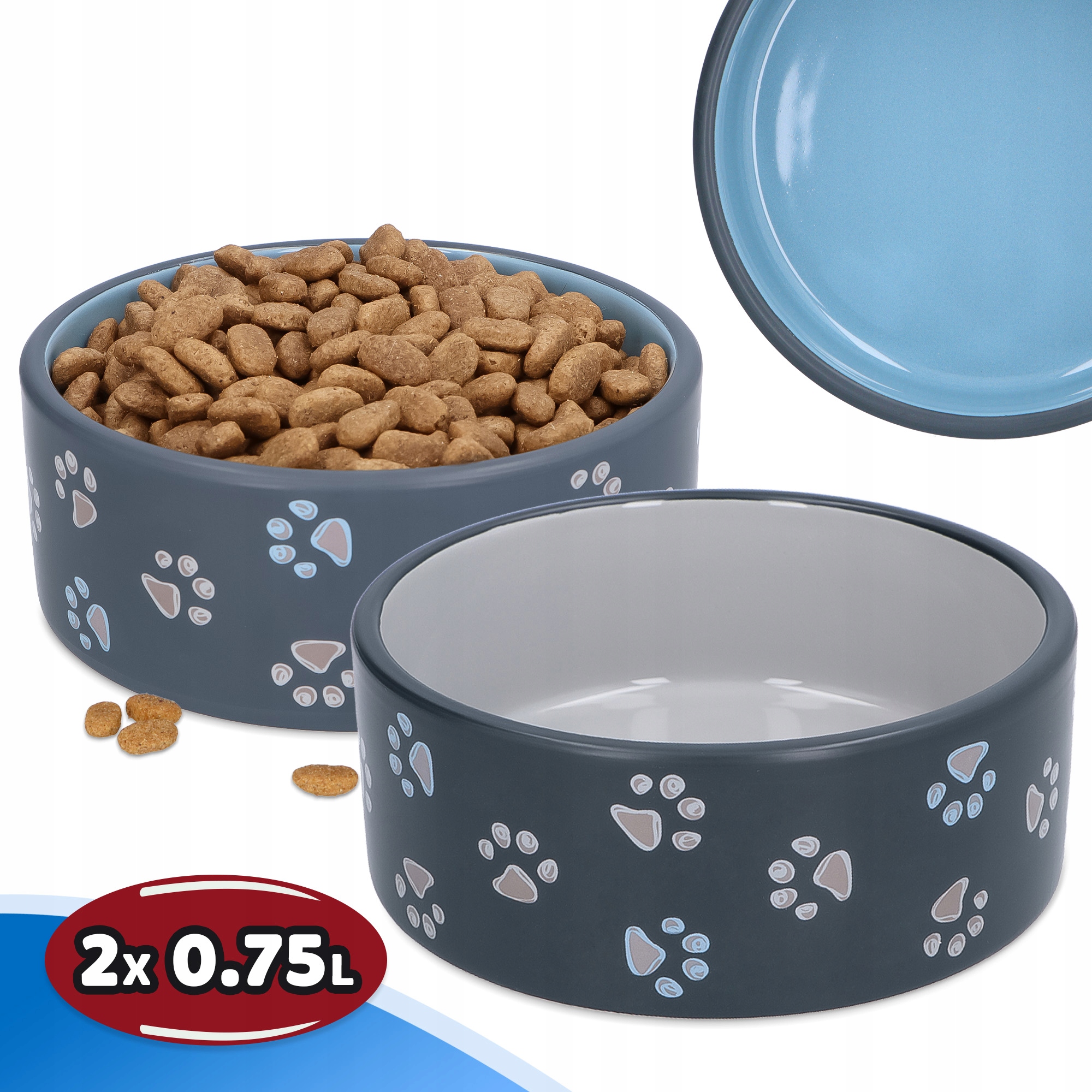 Levně 2x Keramická Miska Psa 0,75 l Miska Štěňata na vodu Odolná Solidn 8K