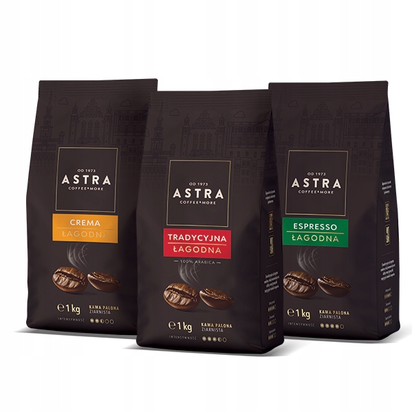 Zestaw degustacyjny Astra Łagodna 1 x Astra kawa Tradycyjna ziarnista 1kg,