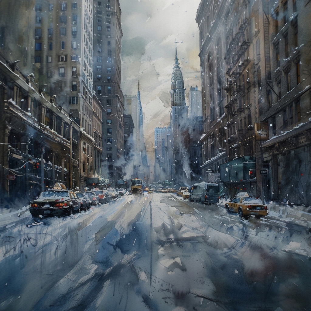 Obraz Na Plátně Canvas Město New York Manhattan Ulice Zima Sníh 80x80
