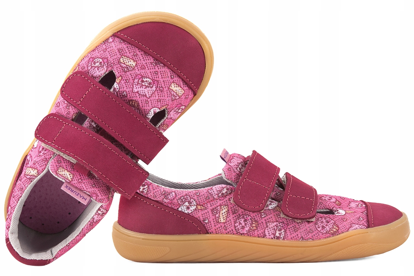 Mazurek Slipper Sweet Plum Barefoot Skórzano-tekstylne Półbuty Kapcie 28