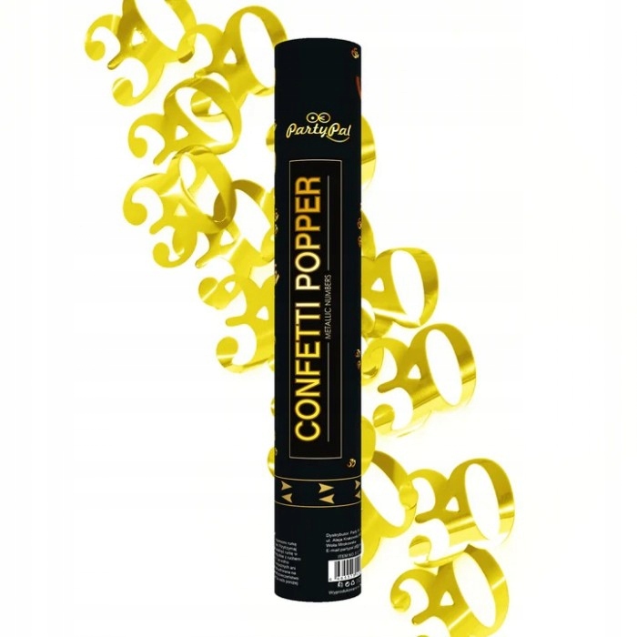 

Konfetti cyfra 30 złote, tuba strzelająca, 40cm.