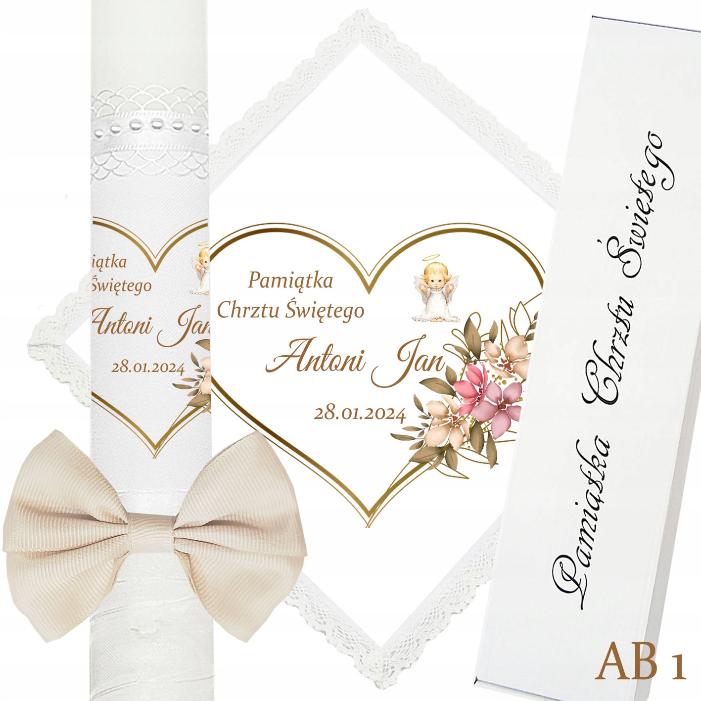 ŚWIECA NA CHRZEST SZATKA DO CHRZTU IMIĘ PUDEŁKO Marka inna marka