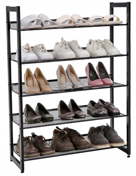 Regál na topánky, 5-úrovňový, kovový stojan na 15-20 párov 74x104x30,7, čierny