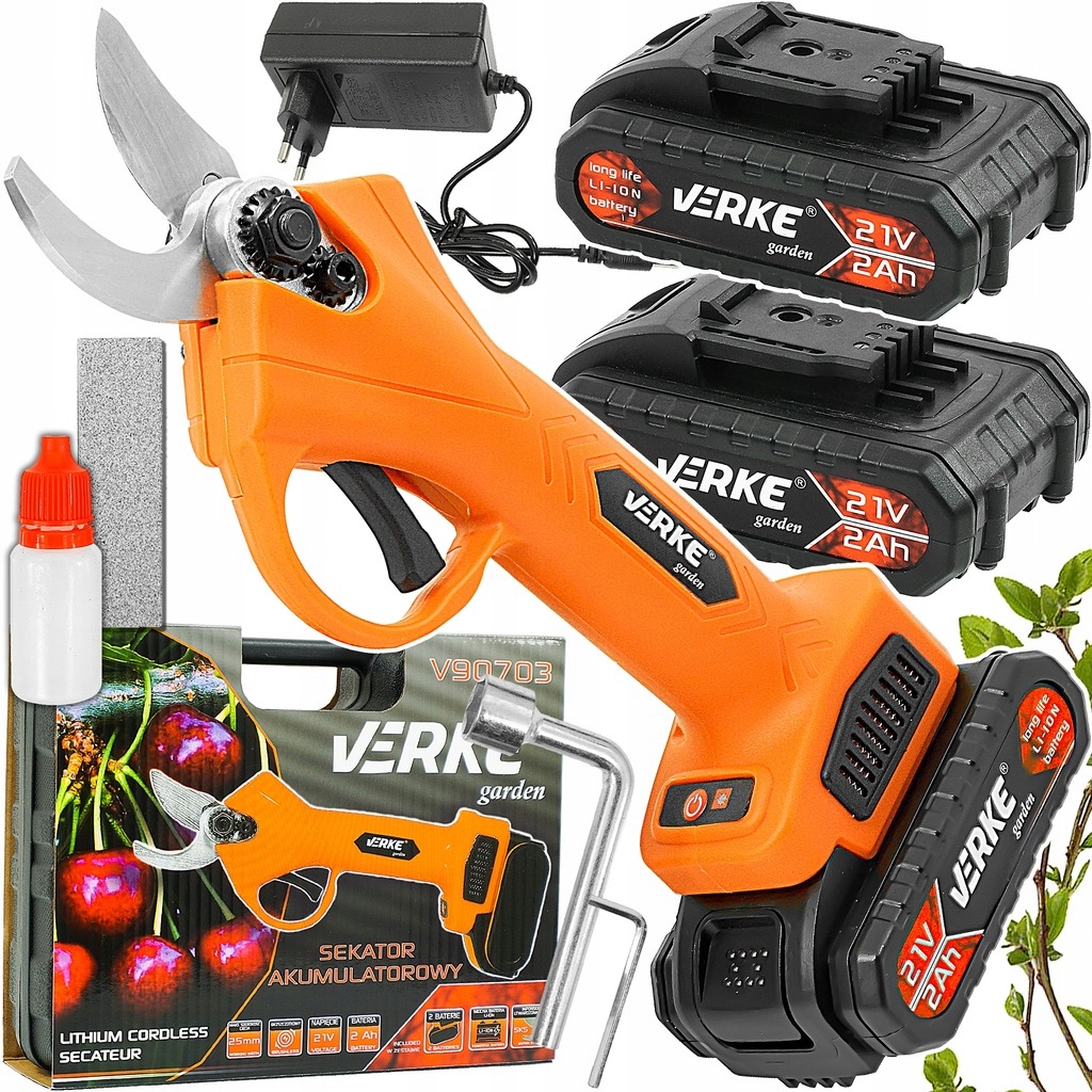 Sekator Akumulatorowy Elektryczny Nożyce Ogrodowy 2x Aku Do Gałęzi Krzewów