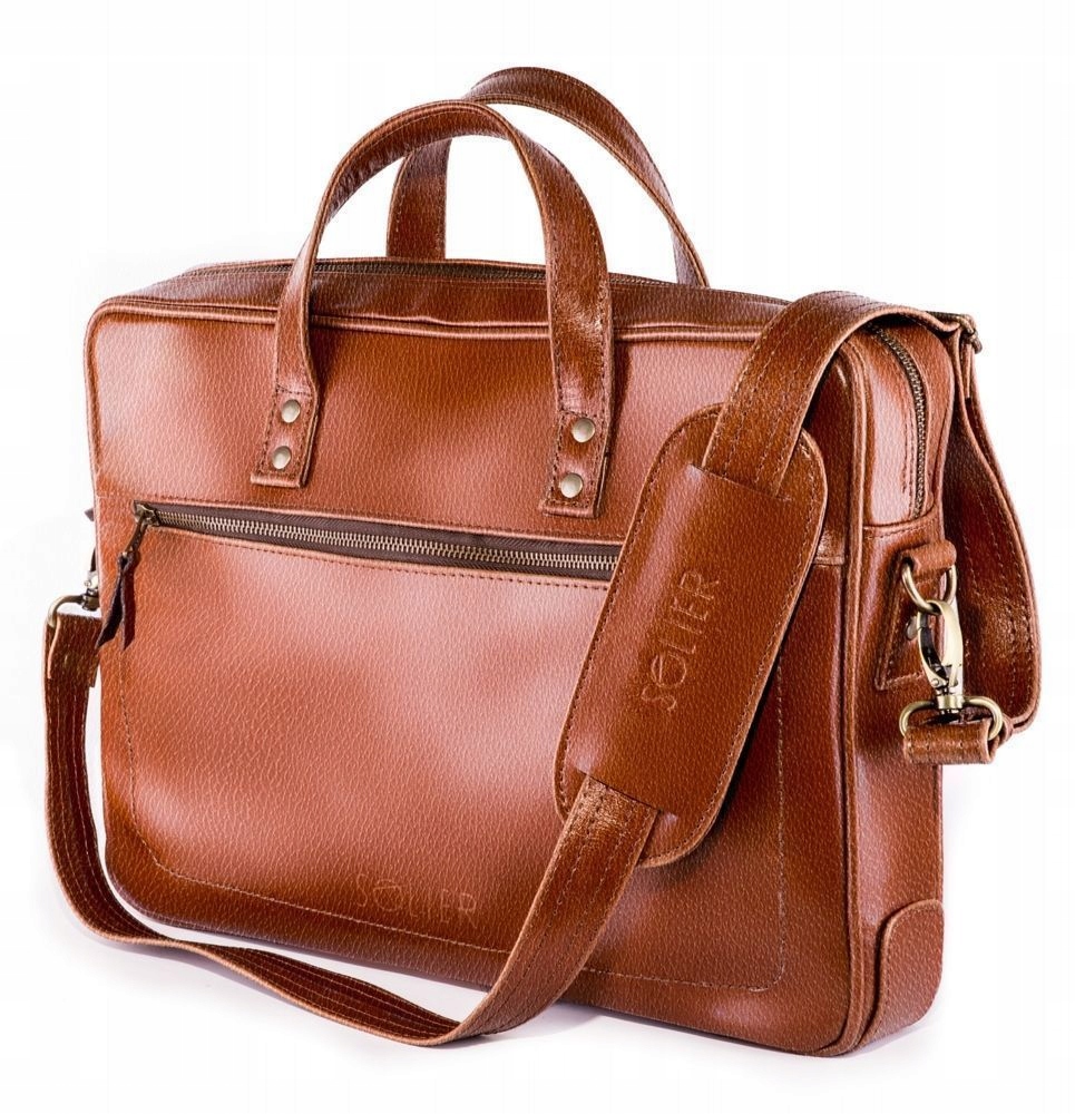 Pánská kožená taška Hnědá Aktovka na notebook do práce Kůže Solier