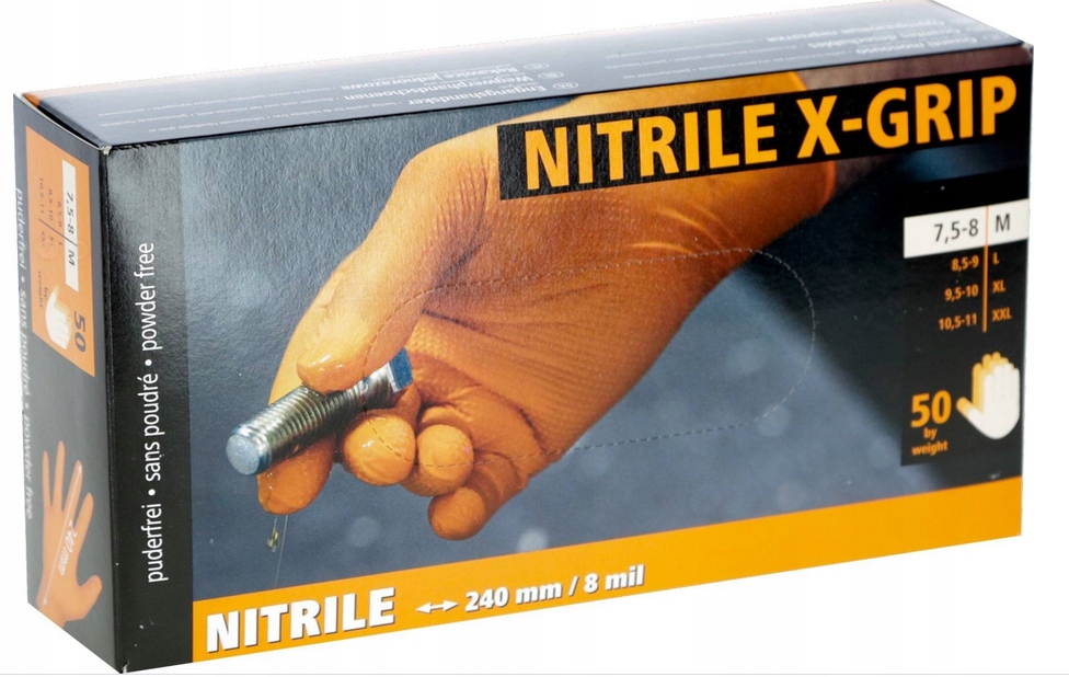 RĘKAWICE RĘKAWICZKI NITRYLOWE X-GRIP L POMARAŃCZOWE 50 SZTUK GRUBE