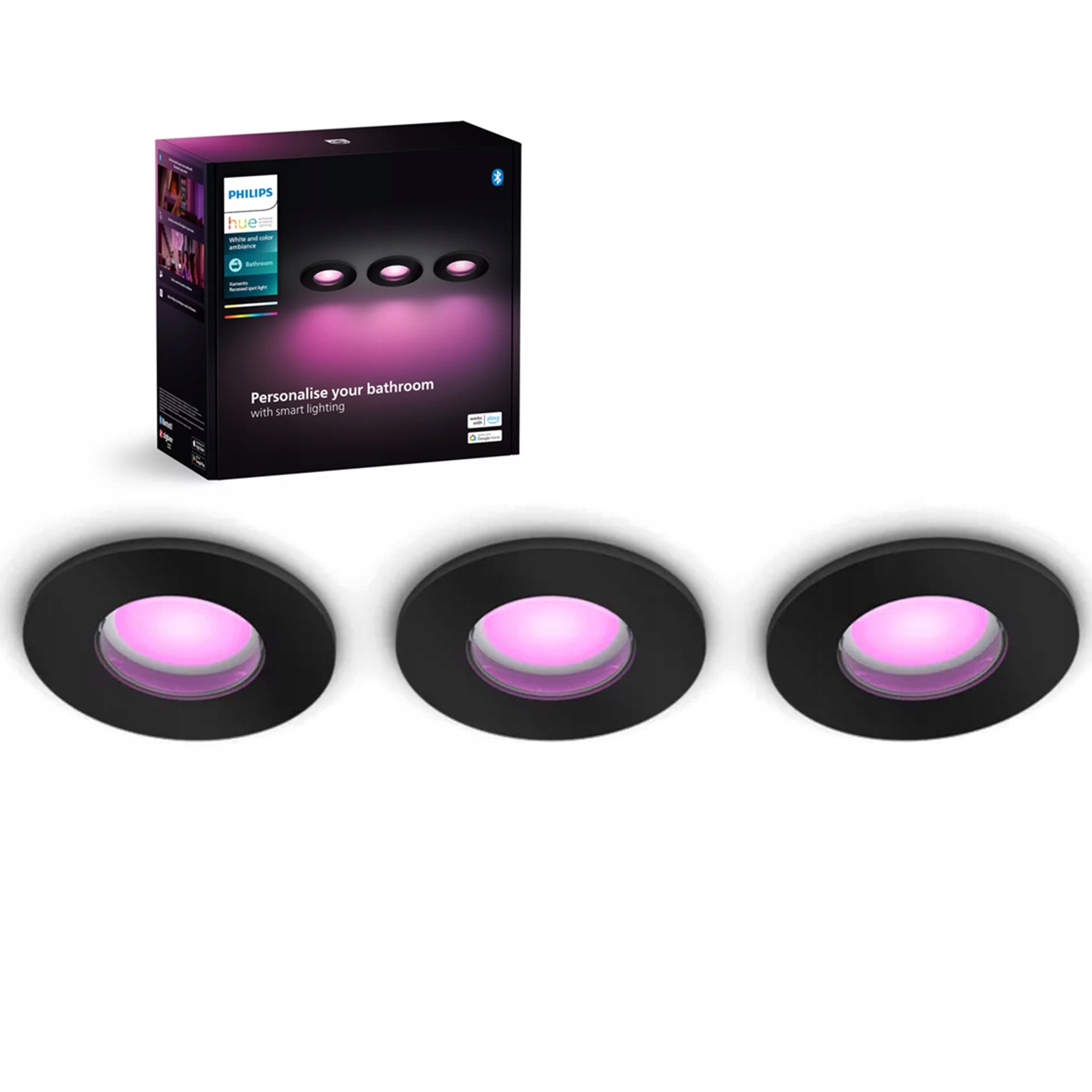 Podomietkové zapustené Led svietidlo 3x4.2W Cct Rgb Okrúhle čierne Philips Hue