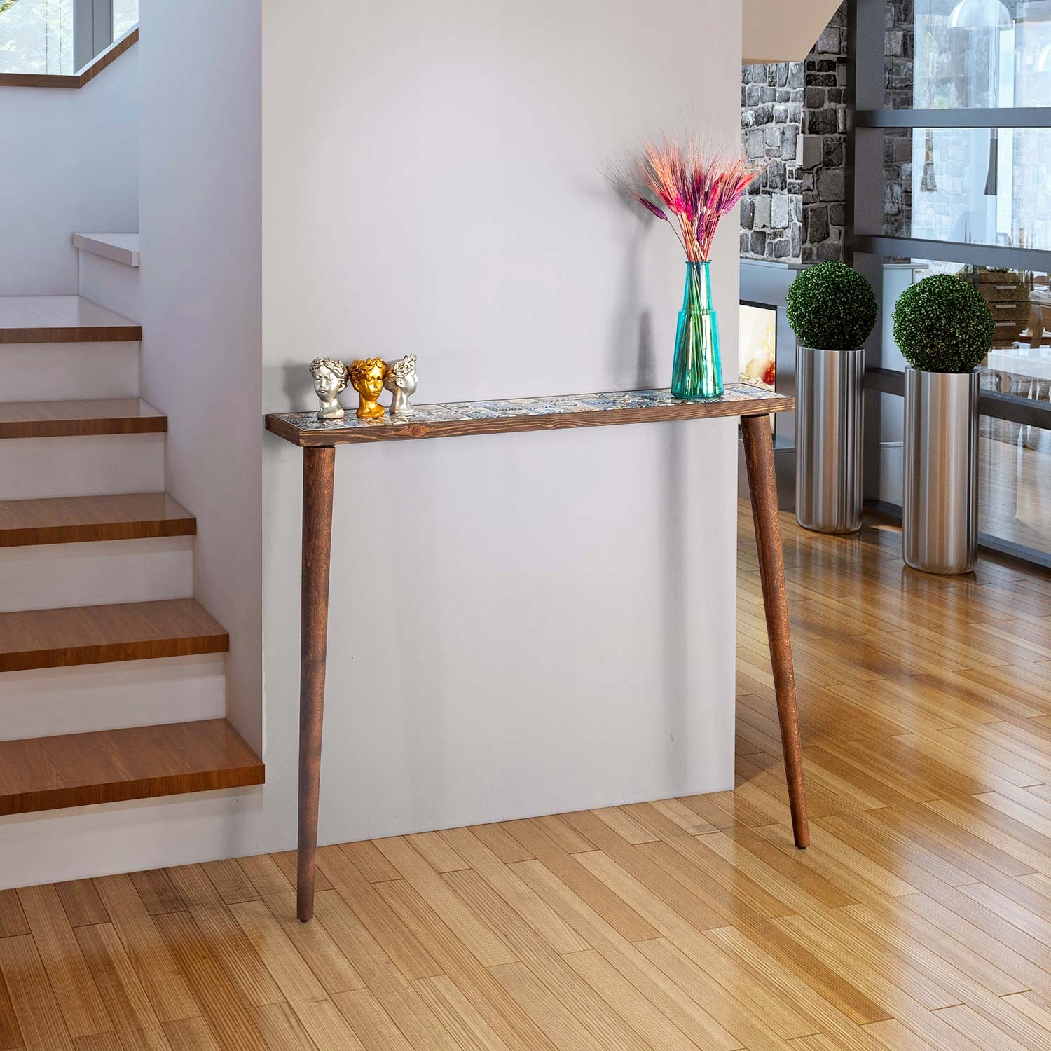 Drewniana Konsola z ceramiki Przedpokój 92x20 EAN (GTIN) 8683456005618