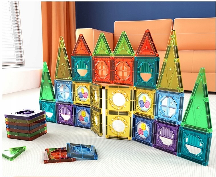 KLOCKI MAGNETYCZNE EDUKACYJNE MAGNESY UKŁADANKA 3D Liczba elementów 73 szt.