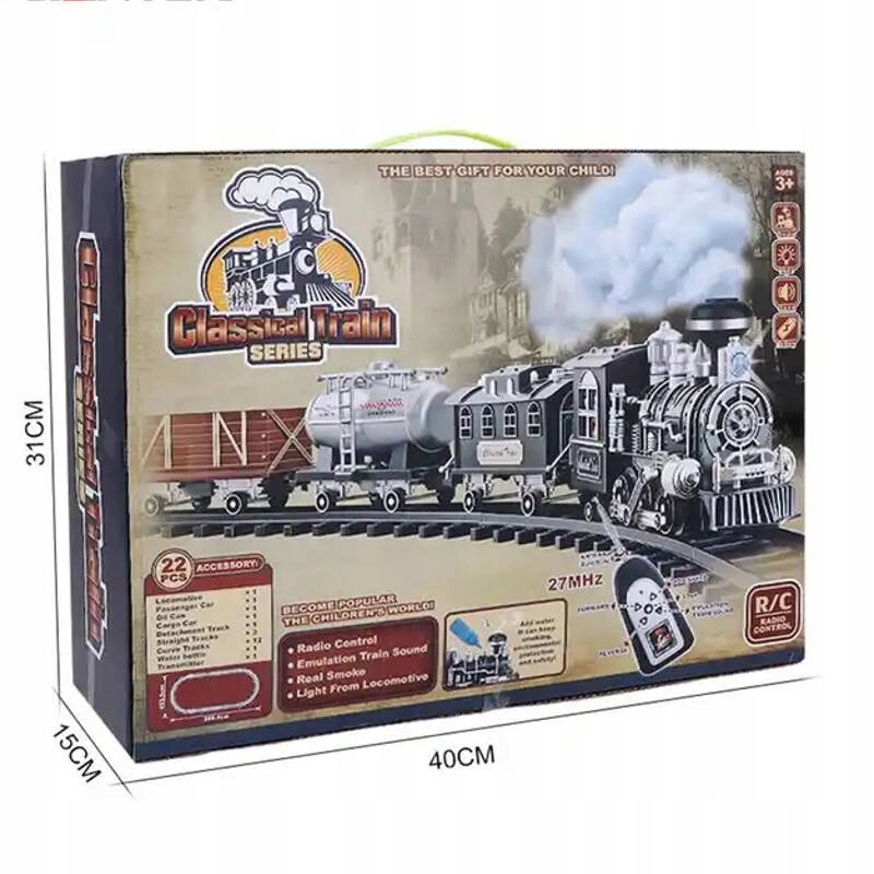 DUŻA KOLEJKA ELEKTRYCZNA POCIĄG LOKOMOTYWA PARA DYM 5 metrów 4 Wagony PILOT Model Classic Train R/C