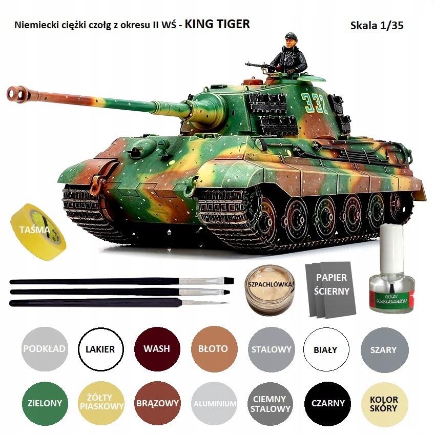 Model niemieckiego czołg King Tiger, Tygrys Królewski +klej, farby....
