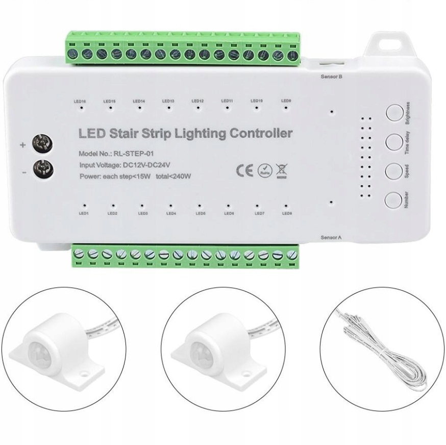 16-kanálový schodiskový ovládač 240W+2 Pir detektory