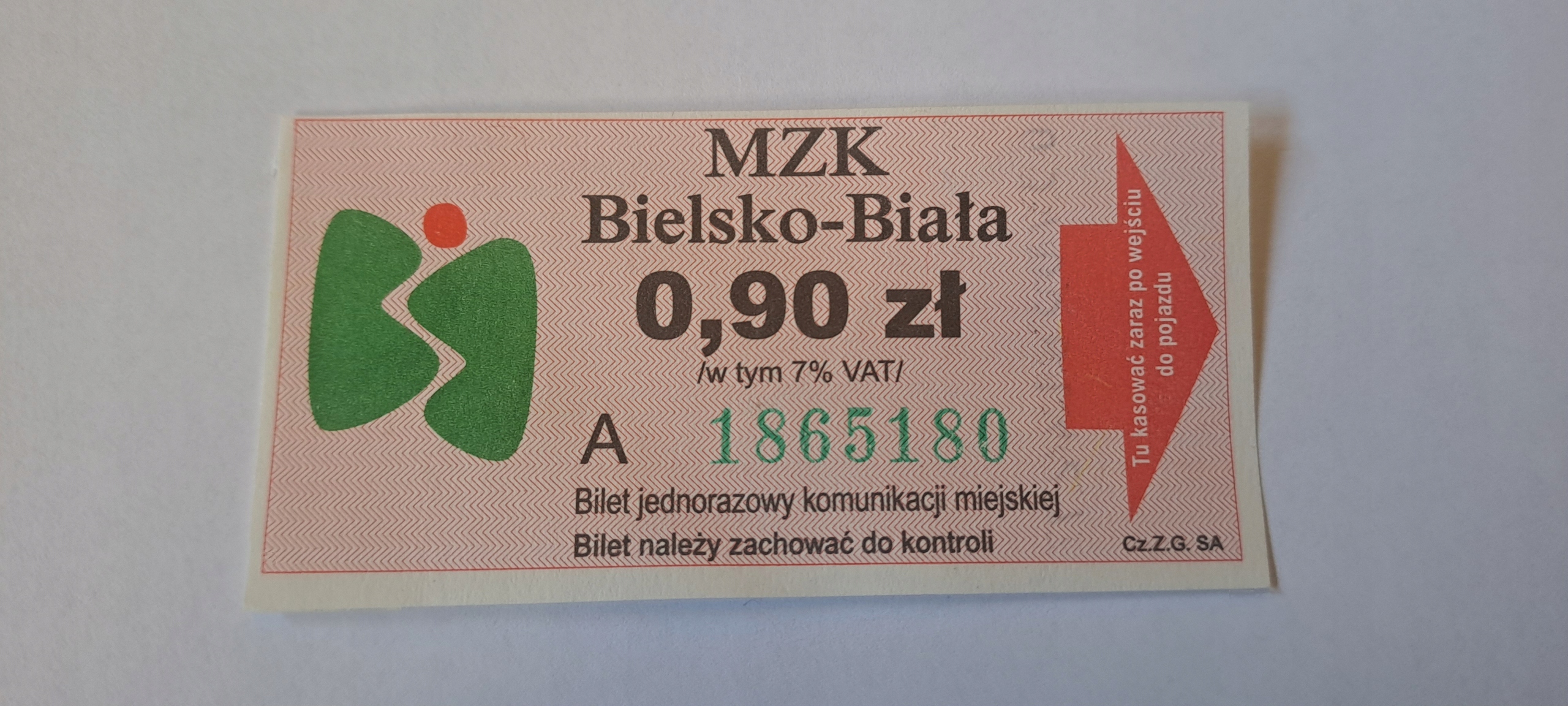 BILET MZK BIELSKO-BIAŁA 0,90zł