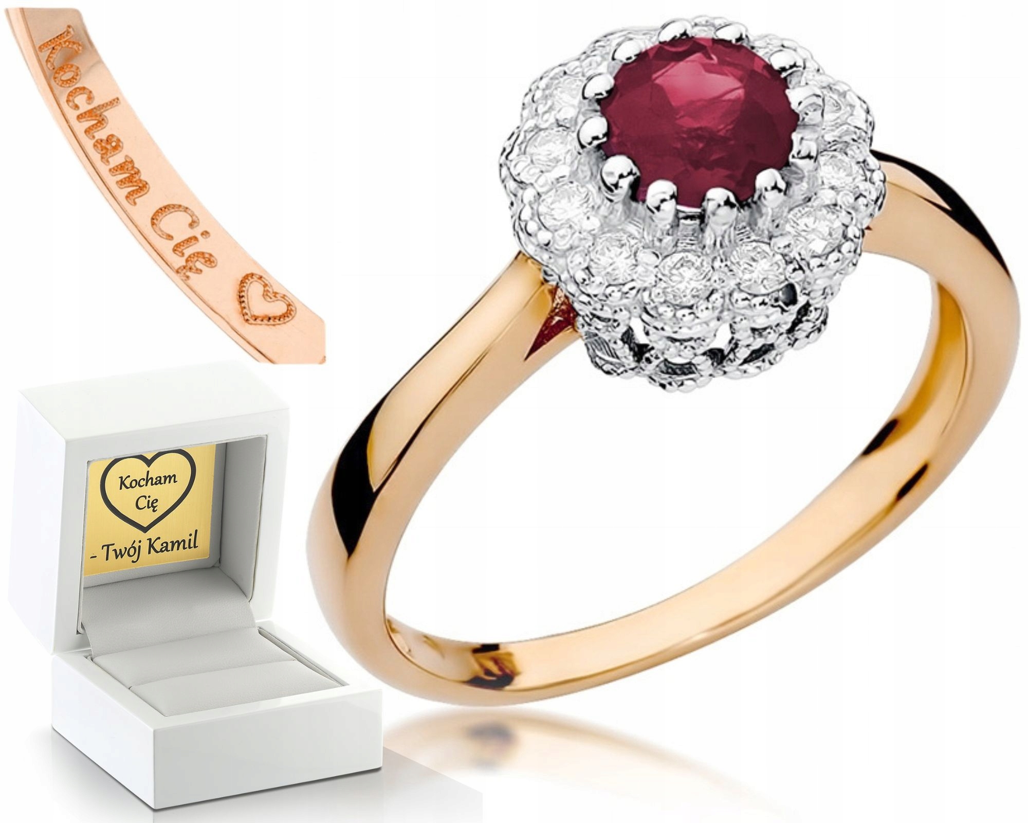 Růžové Zlato Prstýnek Rubín Brilianty Markiza