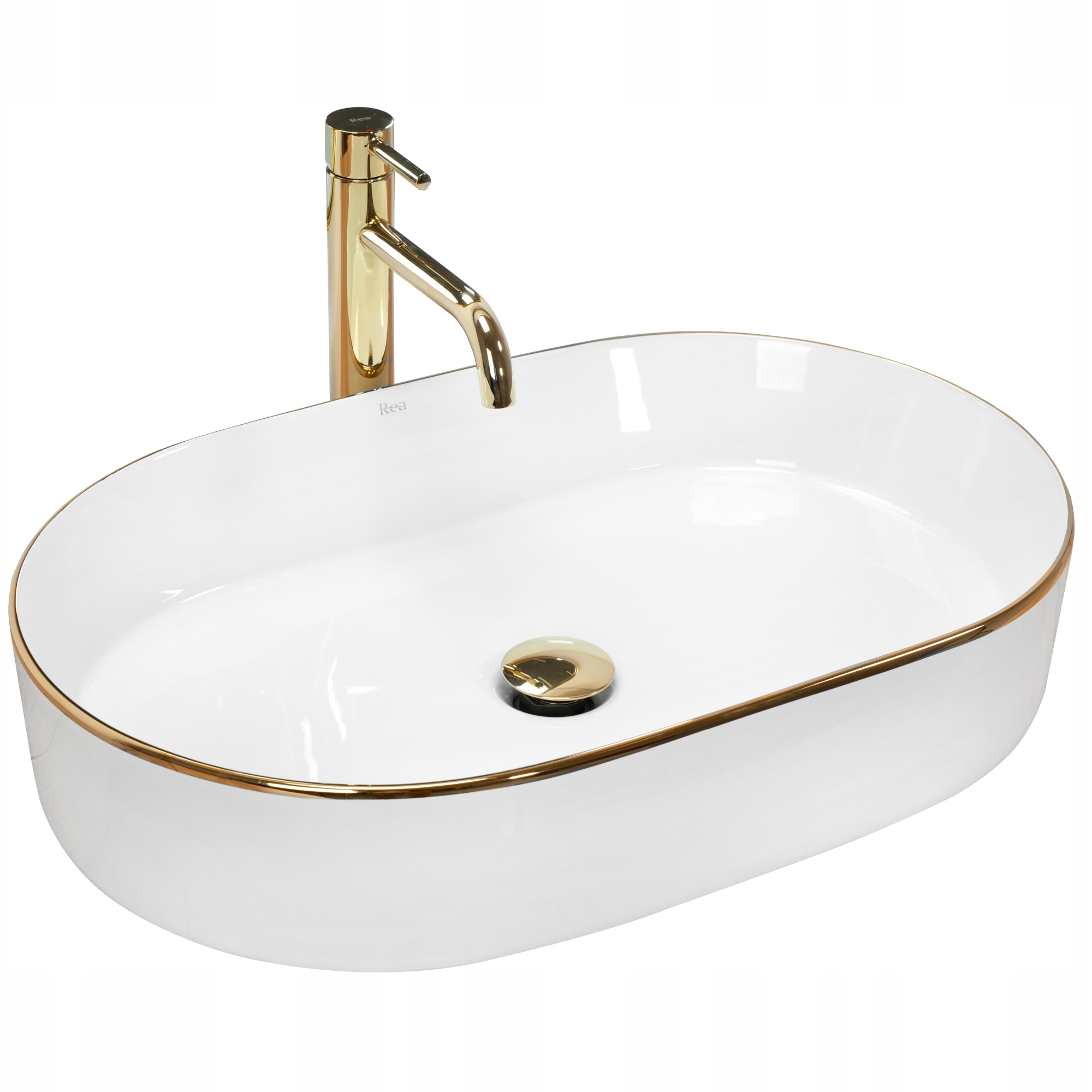 Umývadlo Na Dosku Oválne Zlatý Rant Biela Rea Nadia 61 cm Gold Edge