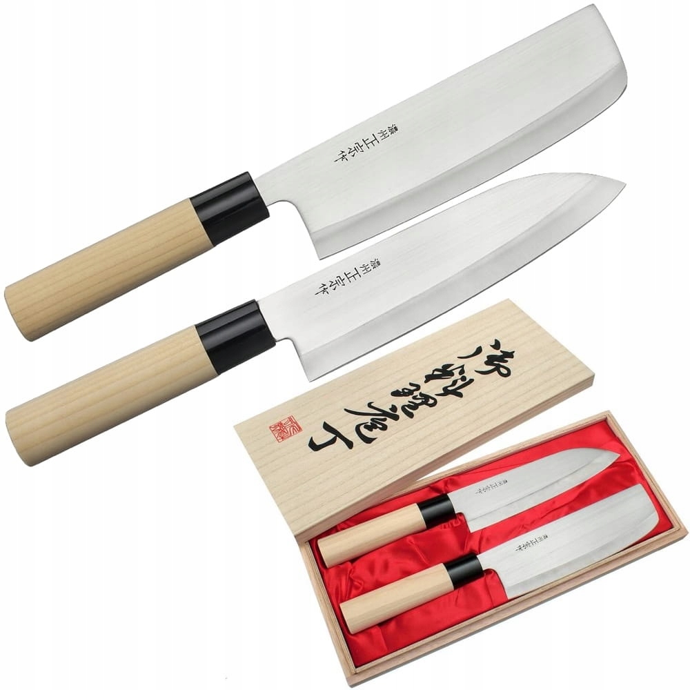 Satake Megumi 420J2 Japonský set 2 nožov Santoku 17 cm a Nakiri 16 cm puzdro