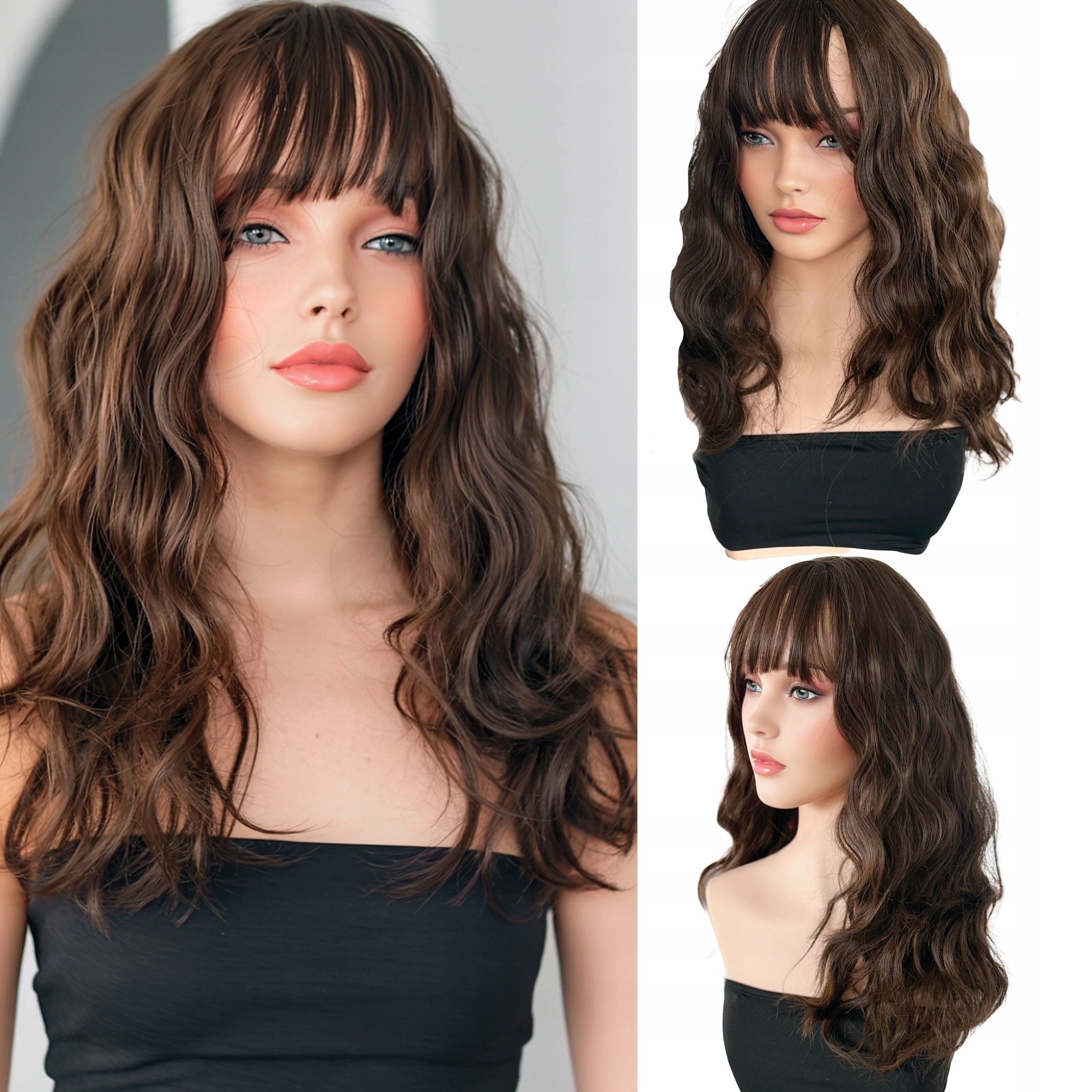 Syntetická paruka Umělé vlasy Loki Vlny vlasy hnědé s ofinou