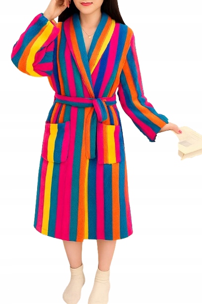 Barevný Župan S Pruhy Duhový Župan Duha Softový Teplý Župan S