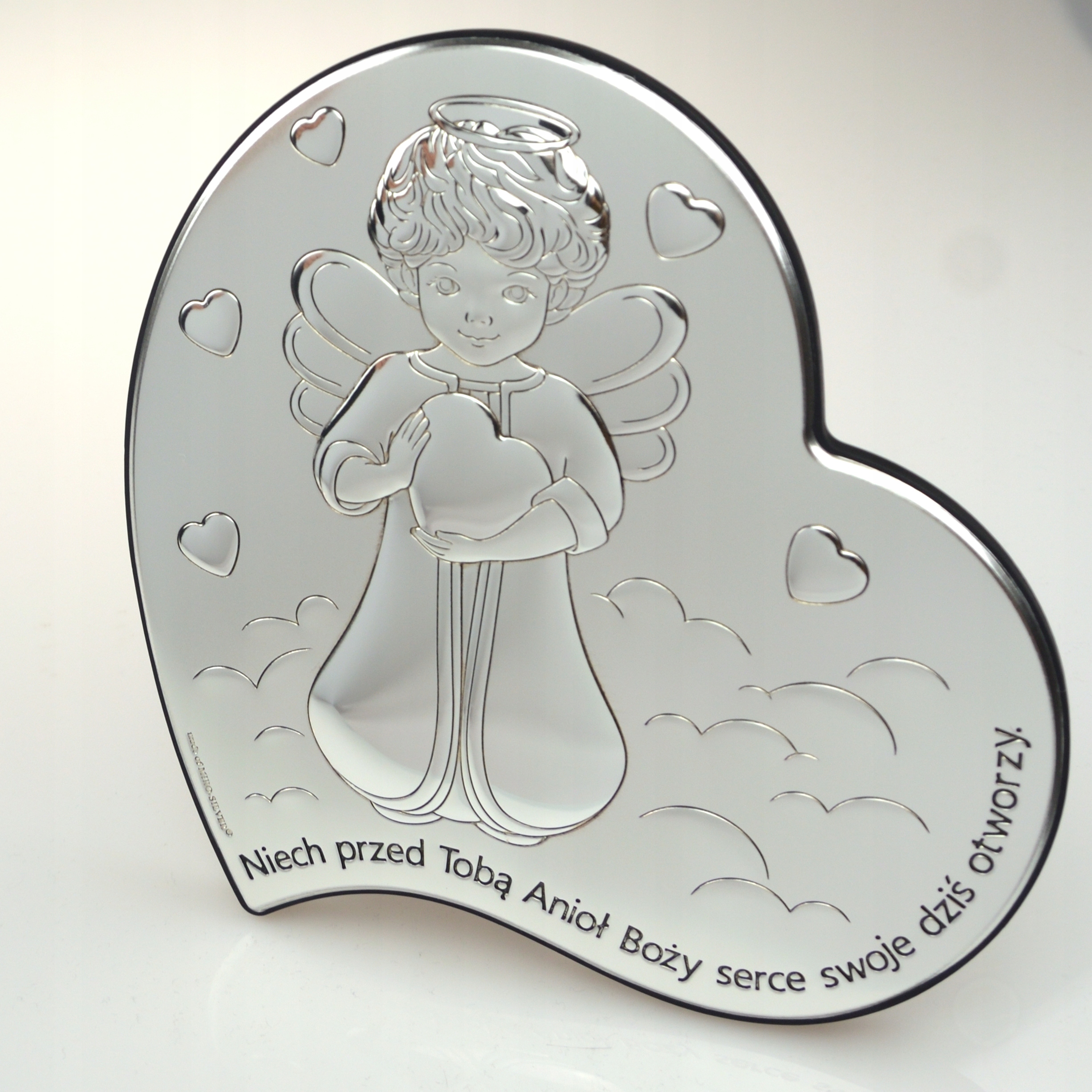 DUŻY SREBRNY OBRAZEK ANIOŁEK PAMIĄTKA CHRZTU URODZINY BIERZMOWANIE PREZENT Stan opakowania oryginalne