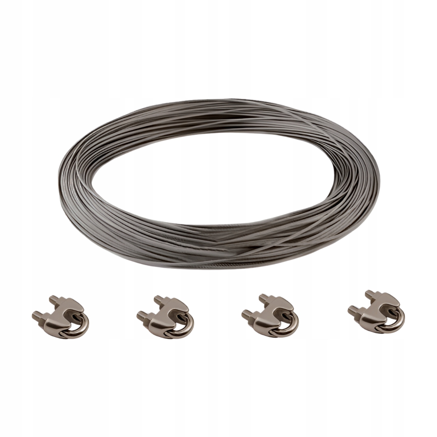 Zestaw linka stalowa nierdzewna Inox fi 4 mm 30 m 4 zaciski