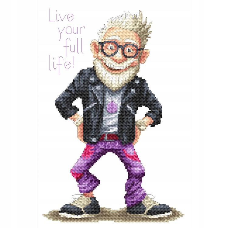 Křížková výšivka Vyšívací sada Vystřelovací dědeček